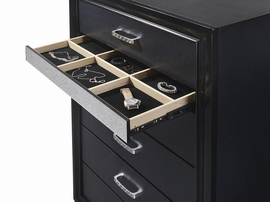 Miranda 5-drawer Chest Black and Rhinestone - U&U Home Budget Furniture (Carteret, NJ)