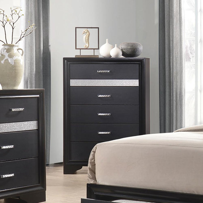 Miranda 5-drawer Chest Black and Rhinestone - U&U Home Budget Furniture (Carteret, NJ)