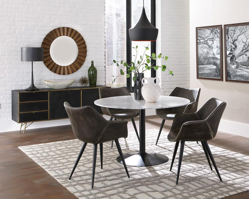 Bartole Round Dining Table White and Matte Black - U&U Home Budget Furniture (Carteret, NJ)