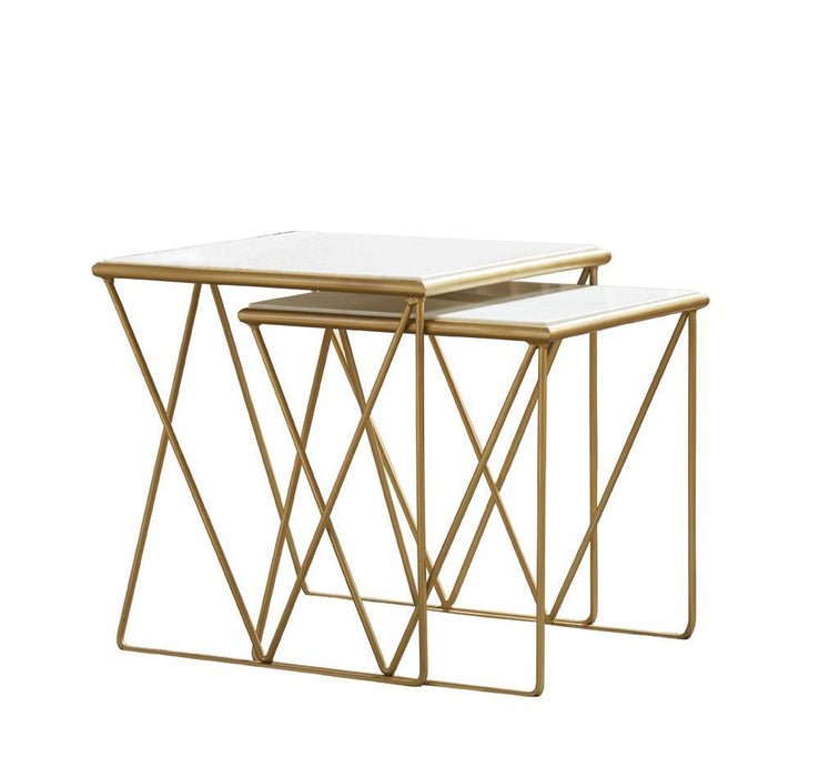Bette 2-piece Nesting Table Set White and Gold - U&U Home Budget Furniture (Carteret, NJ)