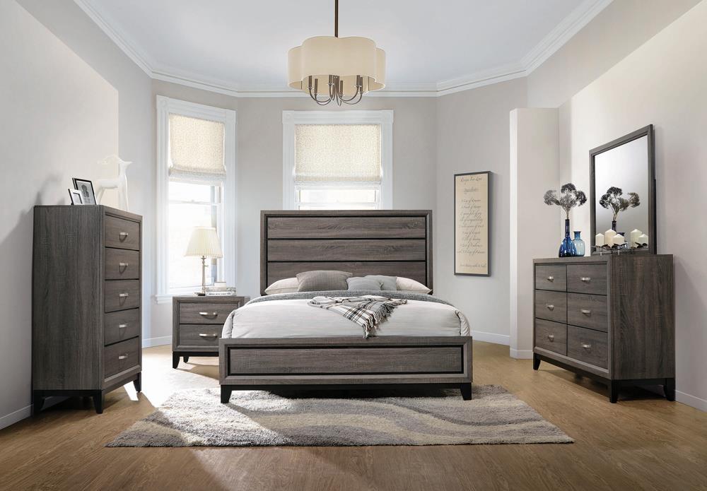 Watson Eastern King & Queen Bed Grey Oak and Black - U&U Home Budget Furniture (Carteret, NJ)