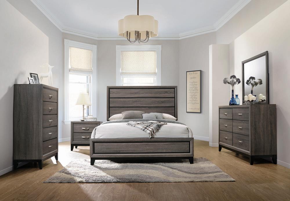 Watson Eastern King & Queen Bed Grey Oak and Black - U&U Home Budget Furniture (Carteret, NJ)
