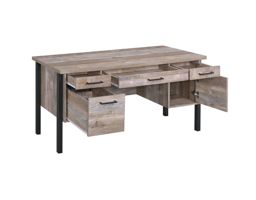 Samson 4-drawer Office Desk Weathered Oak - U&U Home Budget Furniture (Carteret, NJ)