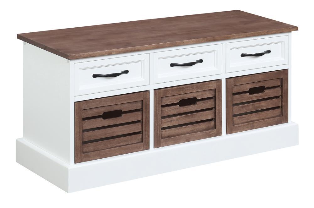 Alma 3-drawer Storage Bench Weathered Brown and White - U&U Home Budget Furniture (Carteret, NJ)