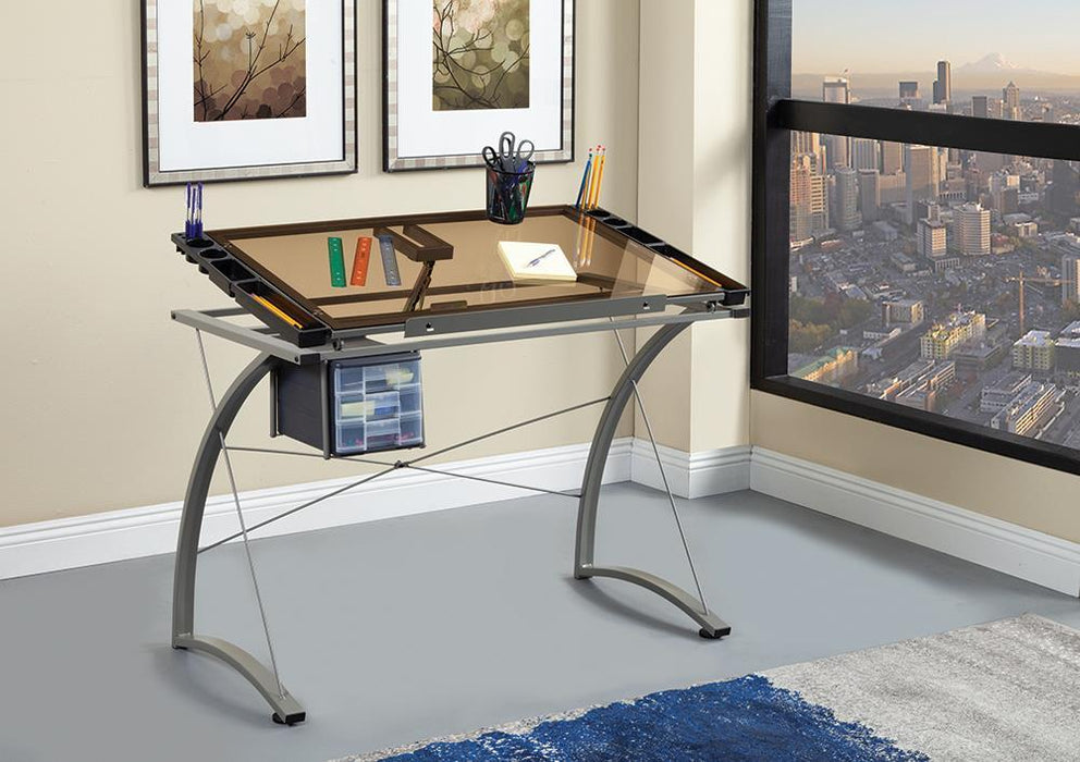 Melo 3-Drawer Drafting Desk Champagne - U&U Home Budget Furniture (Carteret, NJ)