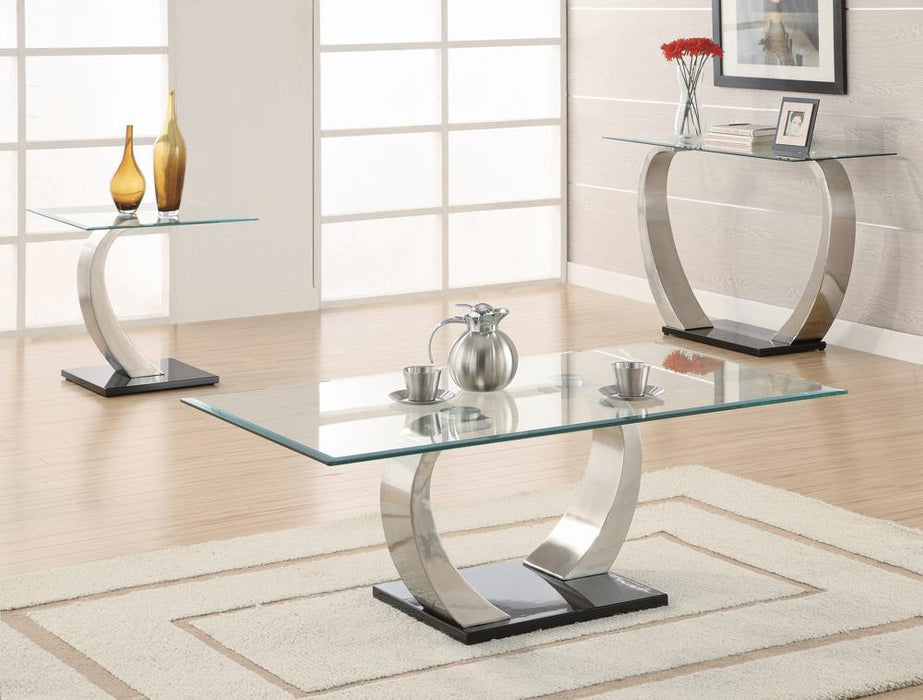 Pruitt Glass Top End Table Clear and Satin - U&U Home Budget Furniture (Carteret, NJ)