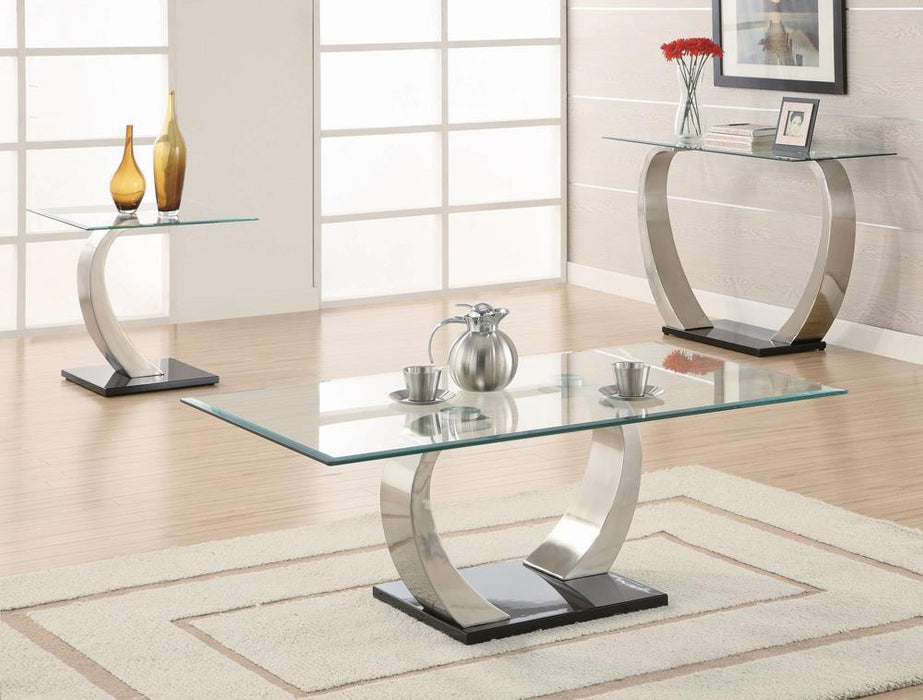 Pruitt Glass Top Coffee Table Clear and Satin - U&U Home Budget Furniture (Carteret, NJ)