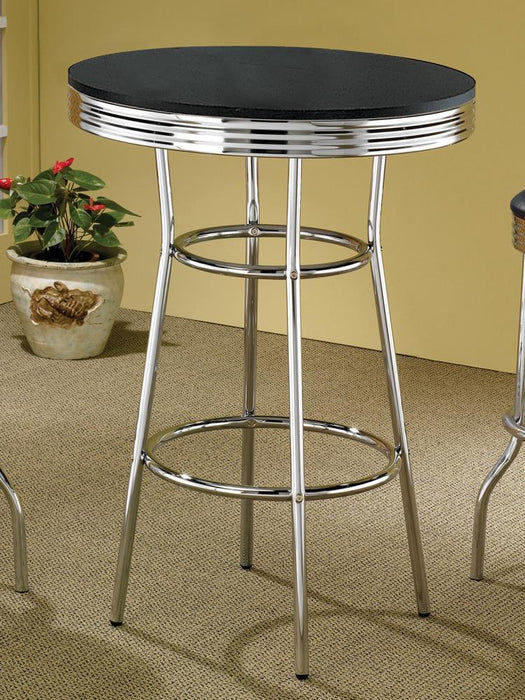 Theodore Round Bar Table Black and Chrome - U&U Home Budget Furniture (Carteret, NJ)