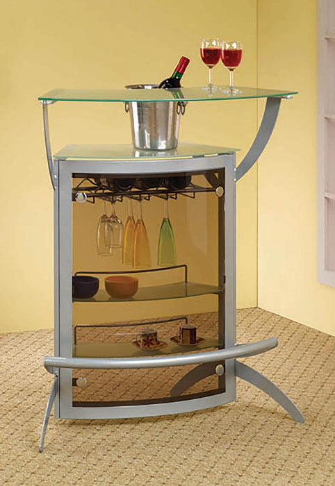 Dallas 2-shelf Home Bar Silver and Frosted Glass - U&U Home Budget Furniture (Carteret, NJ)