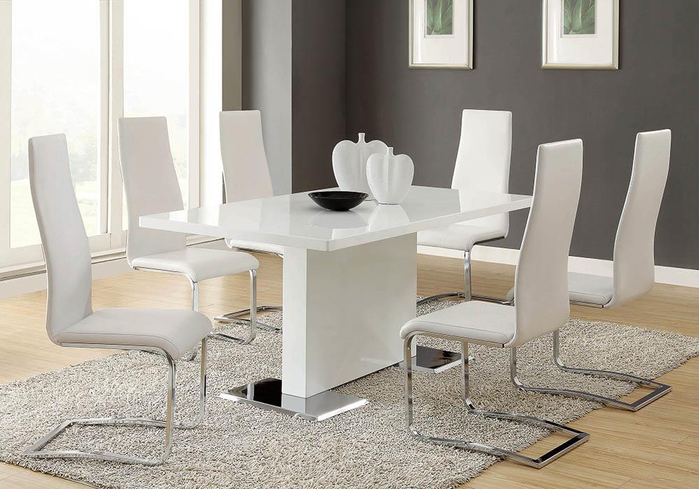 Anges T-shaped Pedestal Dining Table Glossy White - U&U Home Budget Furniture (Carteret, NJ)