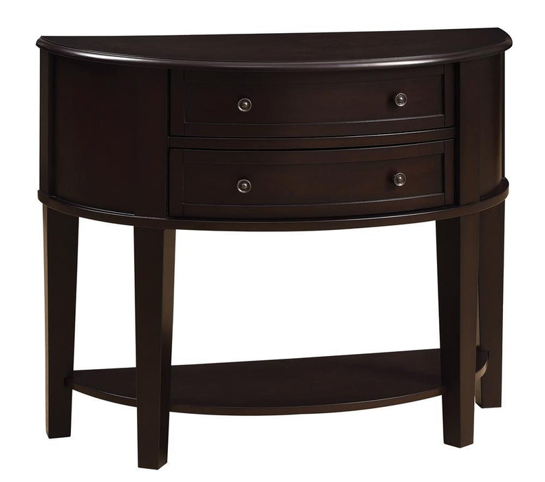Diane 2-drawer Demilune Shape Console Table Cappuccino - U&U Home Budget Furniture (Carteret, NJ)