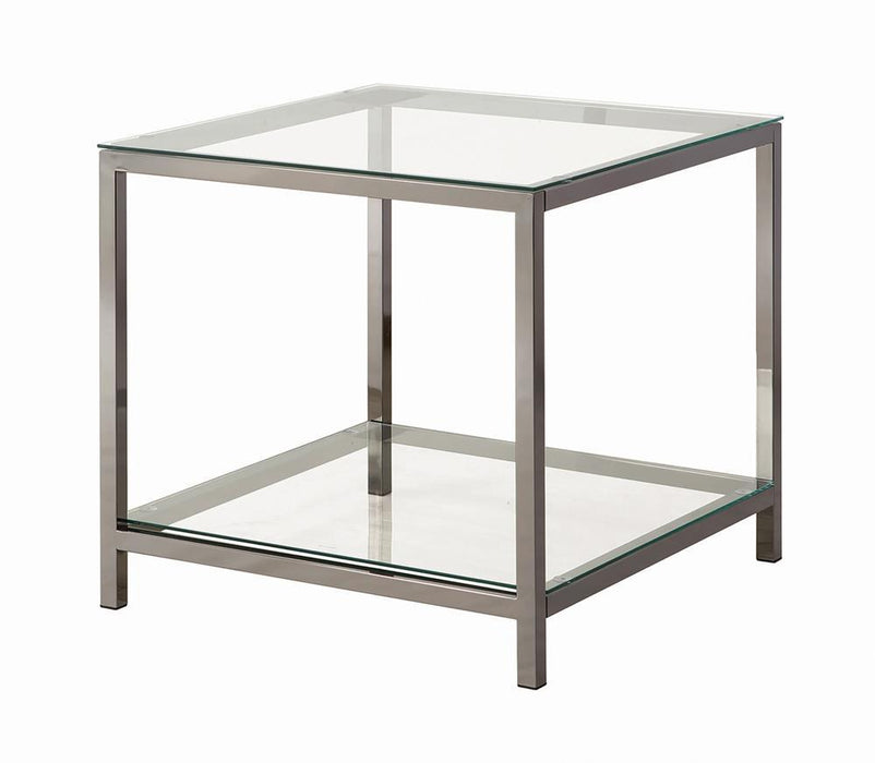 Trini End Table with Glass Shelf Black Nickel - U&U Home Budget Furniture (Carteret, NJ)