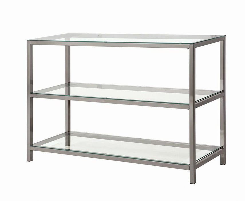 Trini Sofa Table with Glass Shelf Black Nickel - U&U Home Budget Furniture (Carteret, NJ)