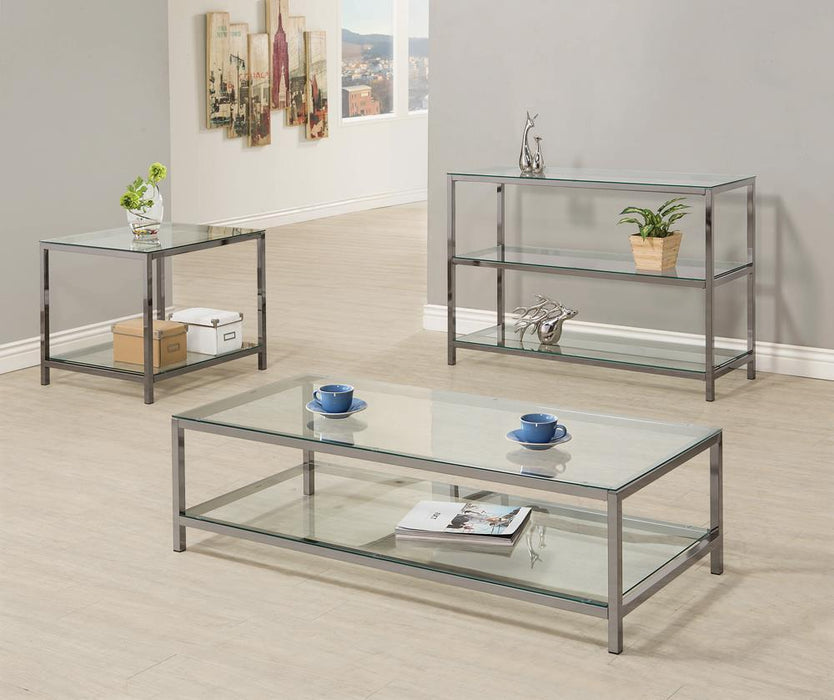Trini Sofa Table with Glass Shelf Black Nickel - U&U Home Budget Furniture (Carteret, NJ)