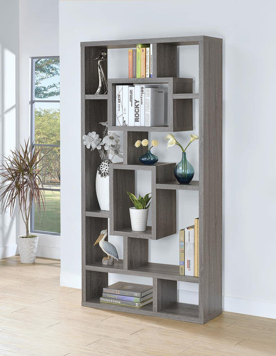 Howie 10-shelf Bookcase Weathered Grey - U&U Home Budget Furniture (Carteret, NJ)