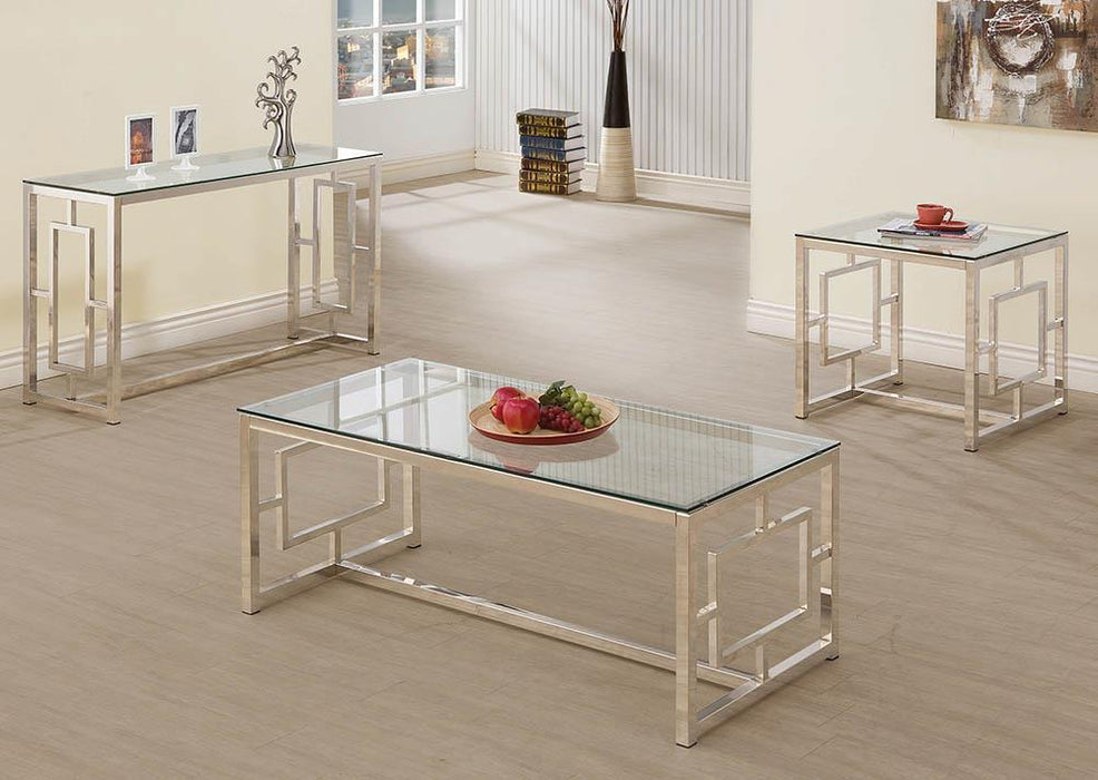 Merced Rectangle Glass Top Sofa Table Nickel - U&U Home Budget Furniture (Carteret, NJ)