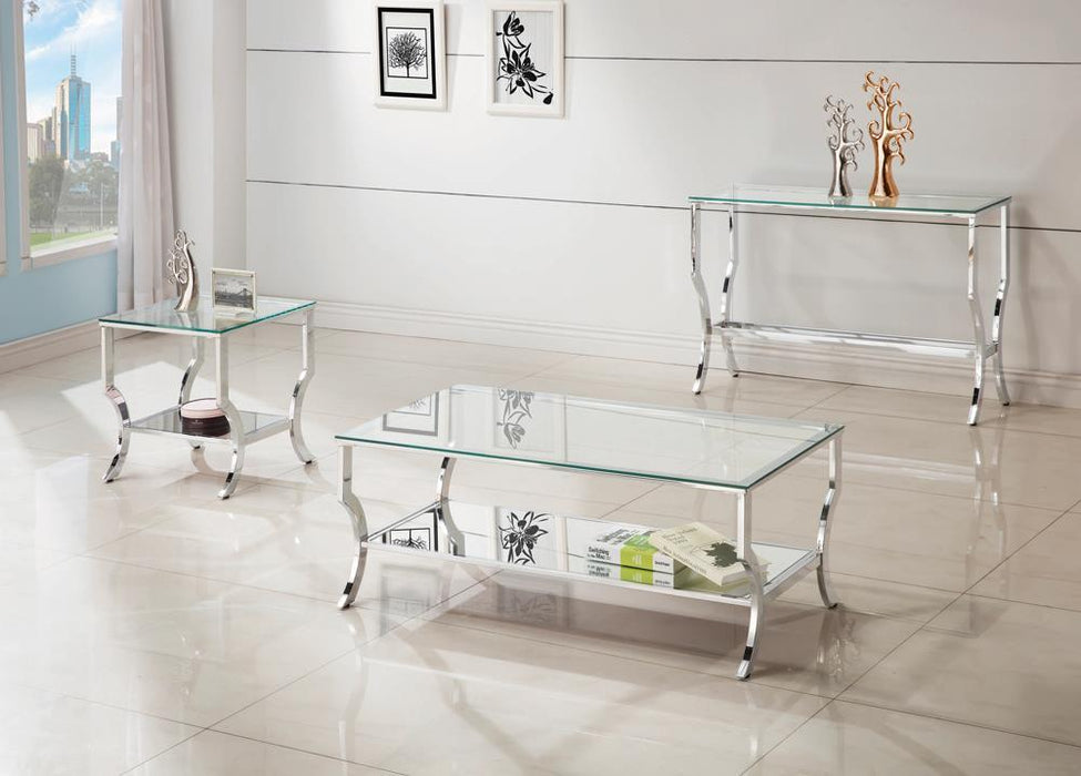 Saide Rectangular Sofa Table with Mirrored Shelf Chrome - U&U Home Budget Furniture (Carteret, NJ)