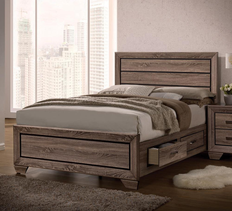 Kauffman California King, E.king, & Queen Panel Bed Washed Taupe - U&U Home Budget Furniture (Carteret, NJ)