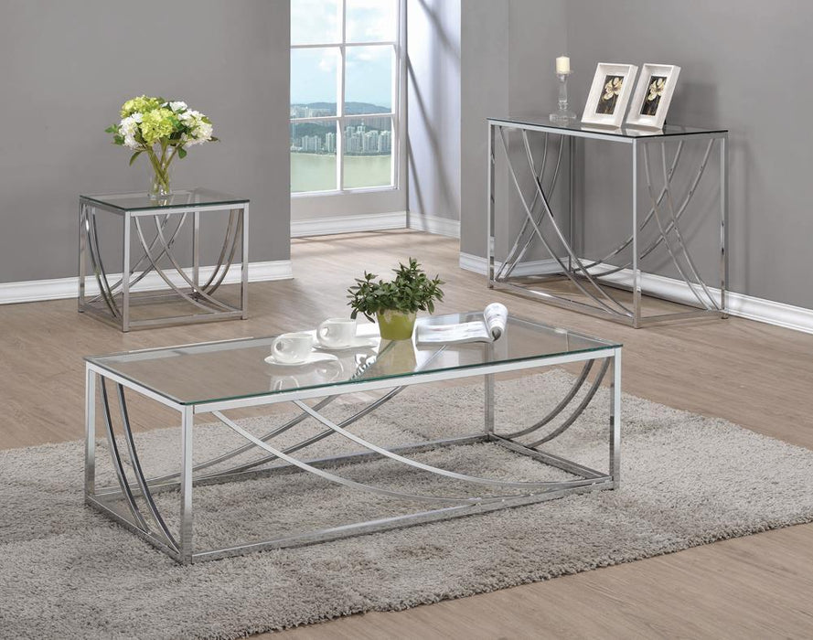 Lille Glass Top Rectangular Coffee Table Accents Chrome - U&U Home Budget Furniture (Carteret, NJ)