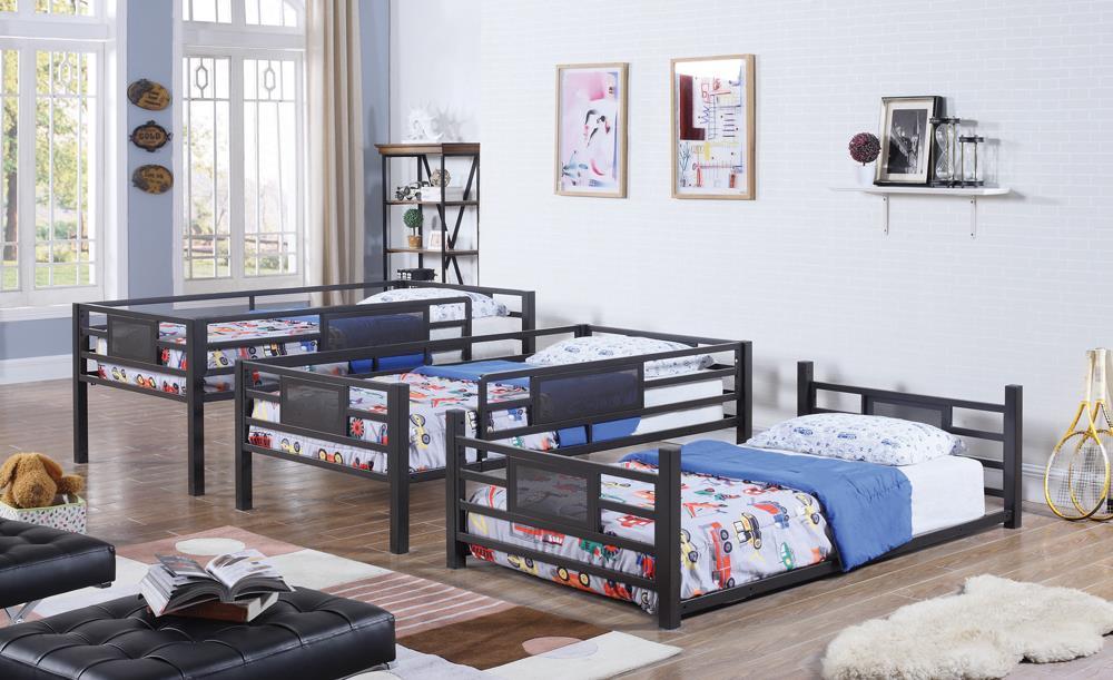 Rogen Twin Triple Bunk Bed Dark Bronze - U&U Home Budget Furniture (Carteret, NJ)
