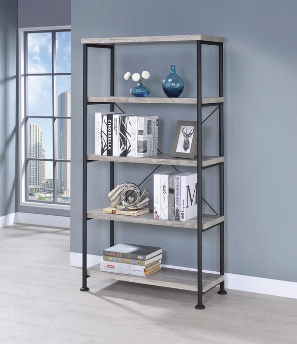 Analiese 4-shelf Open Bookcase Grey Driftwood - U&U Home Budget Furniture (Carteret, NJ)