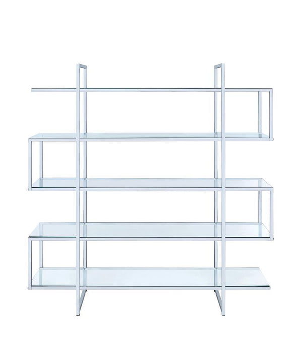 Elmer 5-shelf Bookcase Chrome and Clear - U&U Home Budget Furniture (Carteret, NJ)