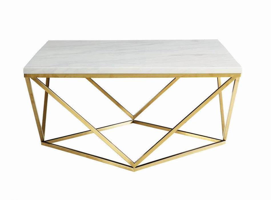 Elana Rectangle 2-shelf Coffee Table Glossy White - U&U Home Budget Furniture (Carteret, NJ)