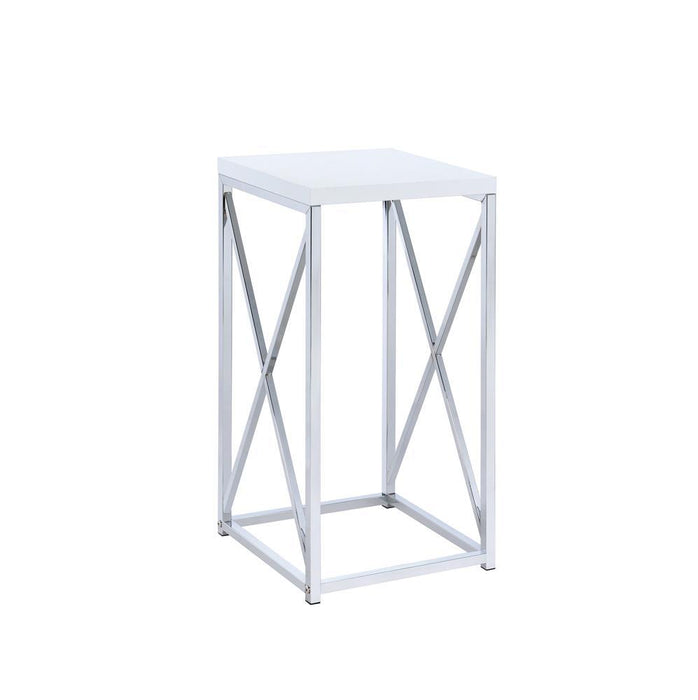 Edmund Accent Table with X-cross Glossy White and Chrome - U&U Home Budget Furniture (Carteret, NJ)