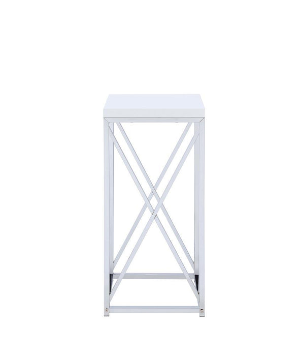 Edmund Accent Table with X-cross Glossy White and Chrome - U&U Home Budget Furniture (Carteret, NJ)