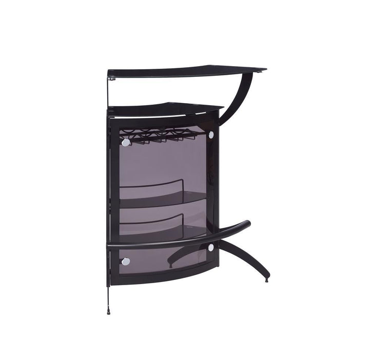 Dallas 2-shelf Home Bar Smoked and Black Glass - U&U Home Budget Furniture (Carteret, NJ)