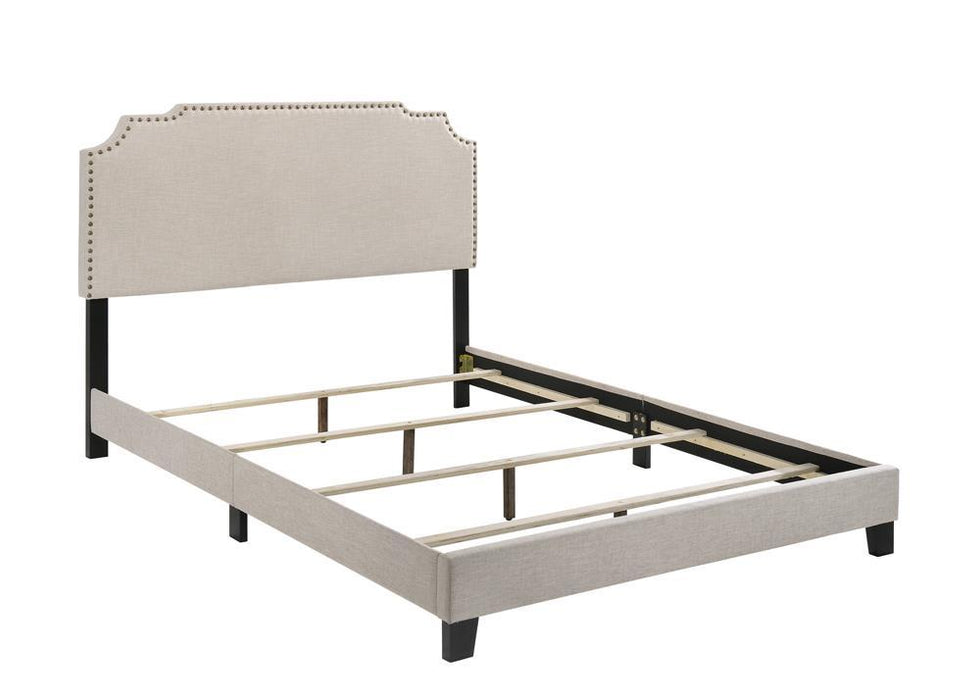 Tamarac Upholstered Nailhead Full, Eastern King & Queen Bed Beige & Grey - U&U Home Budget Furniture (Carteret, NJ)