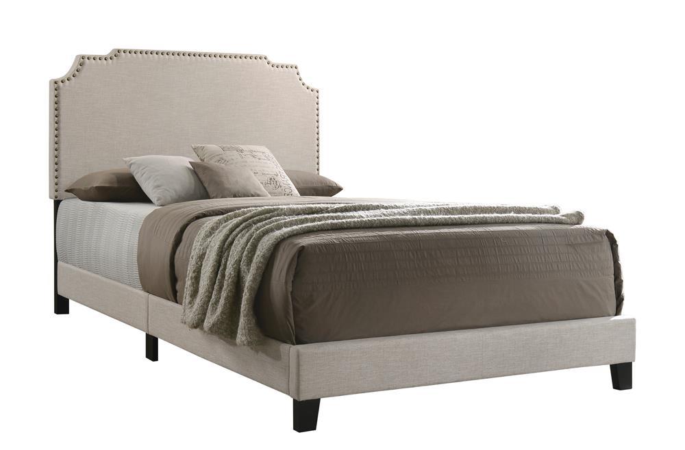 Tamarac Upholstered Nailhead Full, Eastern King & Queen Bed Beige & Grey - U&U Home Budget Furniture (Carteret, NJ)
