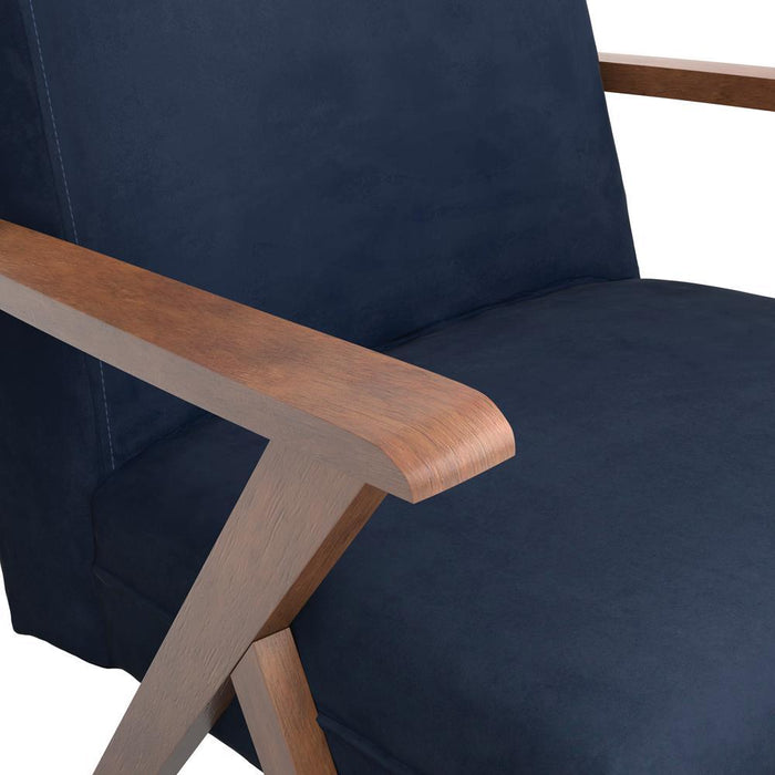 Cheryl Wooden Arms Accent Chair Dark Blue and Walnut - U&U Home Budget Furniture (Carteret, NJ)