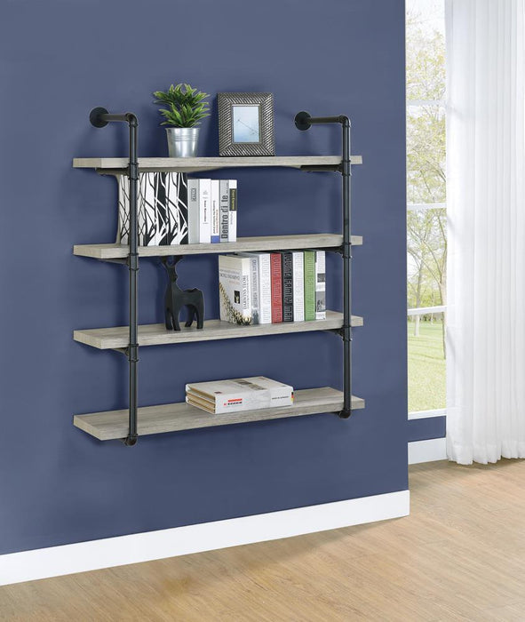 Elmcrest 40-inch Wall Shelf Black and Grey Driftwood - U&U Home Budget Furniture (Carteret, NJ)