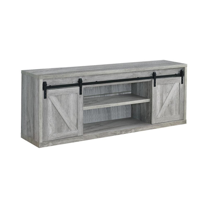 Brockton 71-inch 3-shelf Sliding Doors TV Console Grey Driftwood - U&U Home Budget Furniture (Carteret, NJ)