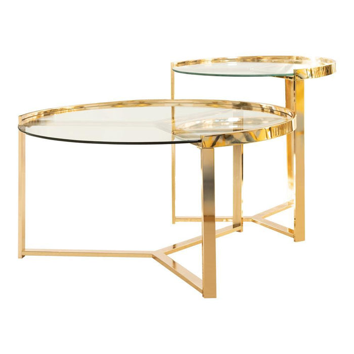 Delia 2-piece Round Nesting Table Clear and Gold - U&U Home Budget Furniture (Carteret, NJ)