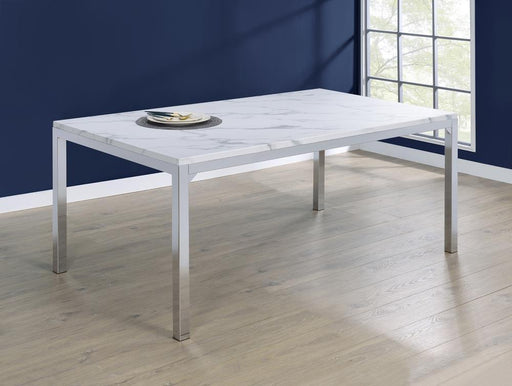 Athena Rectangle Dining Table with Marble Top Chrome - U&U Home Budget Furniture (Carteret, NJ)