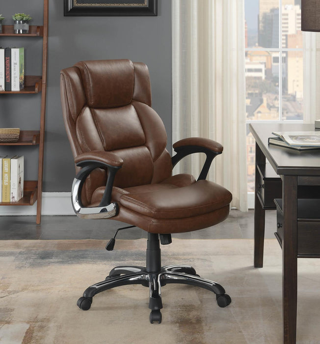 Nerris Adjustable Height Office Chair with Padded Arm Brown and Black - U&U Home Budget Furniture (Carteret, NJ)