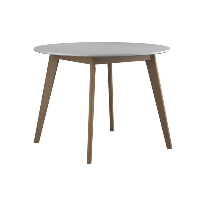 Breckenridge Round Dining Table Matte White and Natural Oak - U&U Home Budget Furniture (Carteret, NJ)