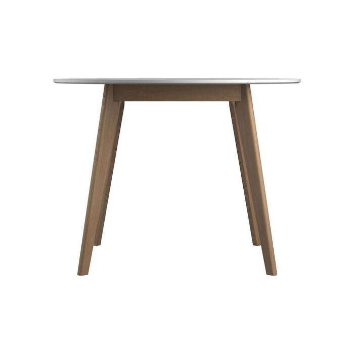Breckenridge Round Dining Table Matte White and Natural Oak - U&U Home Budget Furniture (Carteret, NJ)