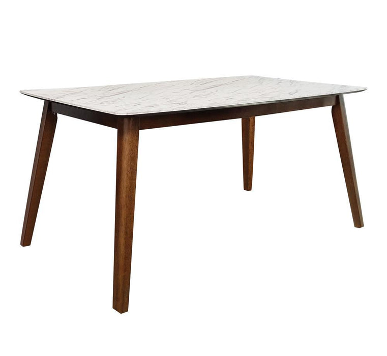 Everett Faux Marble Top Dining Table Natural Walnut and White - U&U Home Budget Furniture (Carteret, NJ)