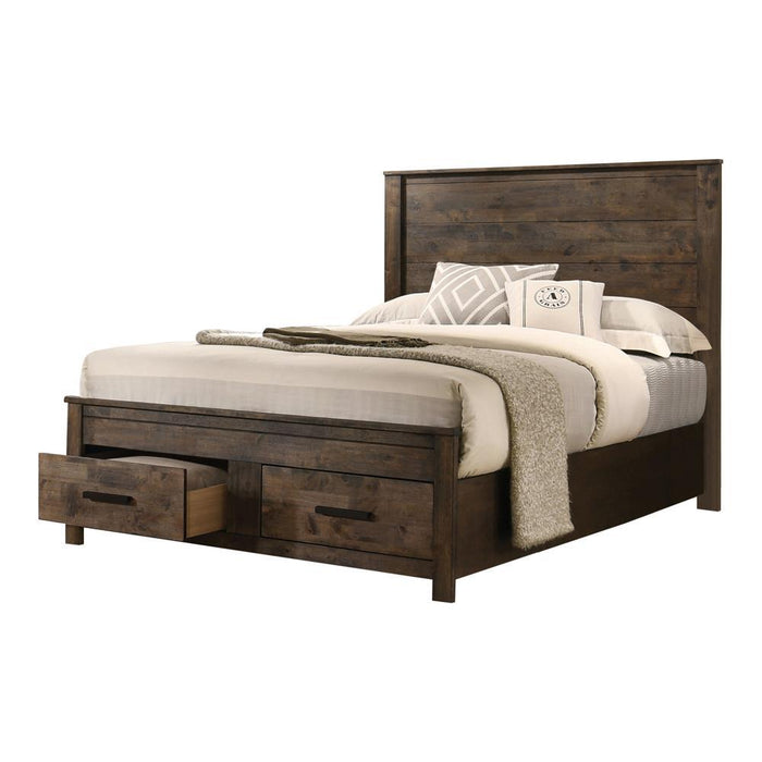 Woodmont Eastern King & Queen Storage Bed Rustic Golden Brown - U&U Home Budget Furniture (Carteret, NJ)