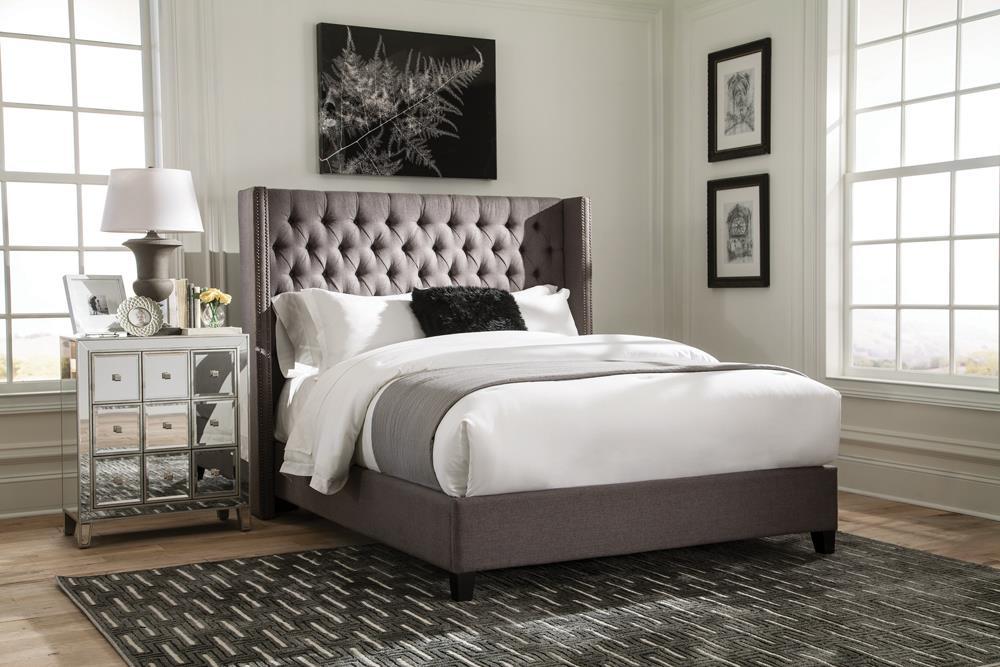 Bancroft Demi-wing Upholstered California King, E.King, Queen & Full Bed Grey - U&U Home Budget Furniture (Carteret, NJ)