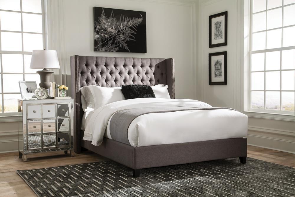 Bancroft Demi-wing Upholstered California King, E.King, Queen & Full Bed Grey - U&U Home Budget Furniture (Carteret, NJ)
