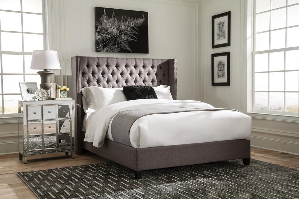 Bancroft Demi-wing Upholstered California King, E.King, Queen & Full Bed Grey - U&U Home Budget Furniture (Carteret, NJ)