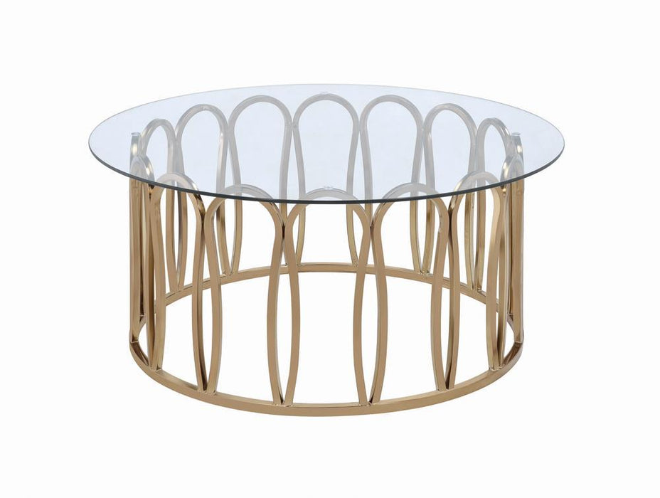 Monett Round Coffee Table Chocolate Chrome and Clear - U&U Home Budget Furniture (Carteret, NJ)