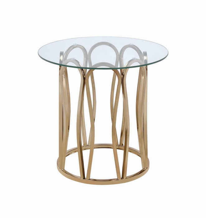 Monett Round End Table Chocolate Chrome and Clear - U&U Home Budget Furniture (Carteret, NJ)