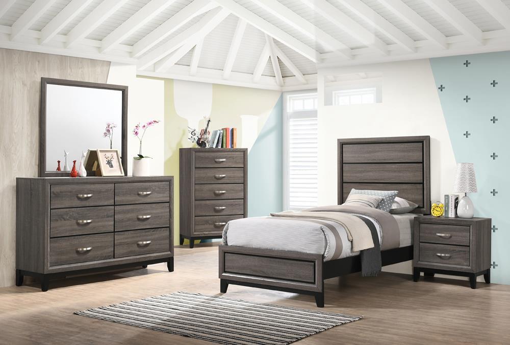 Watson Full & Twin Panel Bed Grey Oak - U&U Home Budget Furniture (Carteret, NJ)