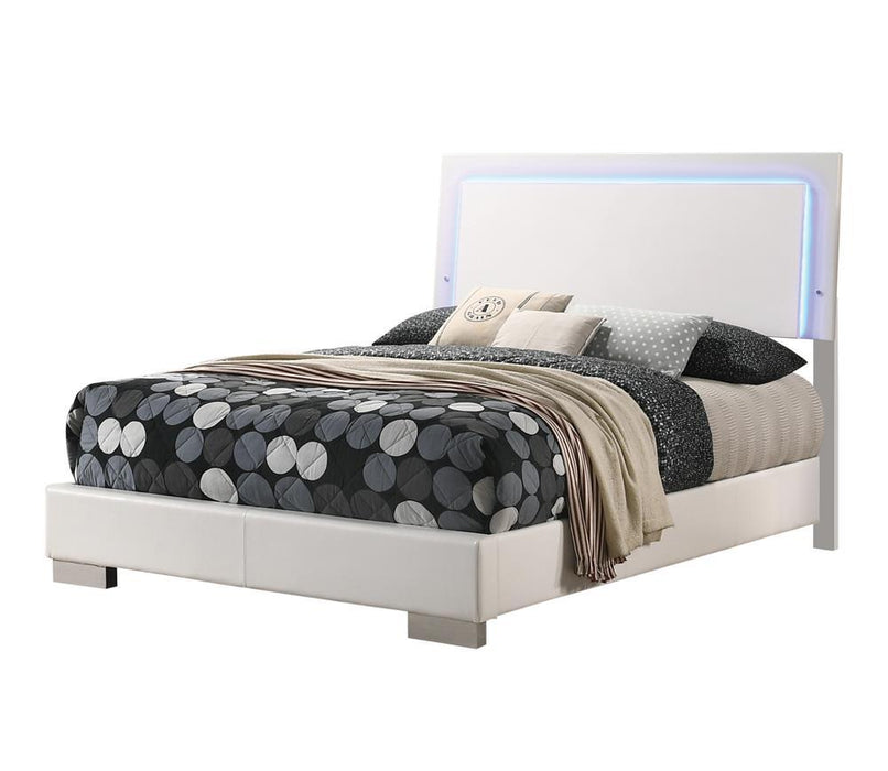 Felicity Full & Twin Panel Bed with LED Lighting Glossy White - U&U Home Budget Furniture (Carteret, NJ)