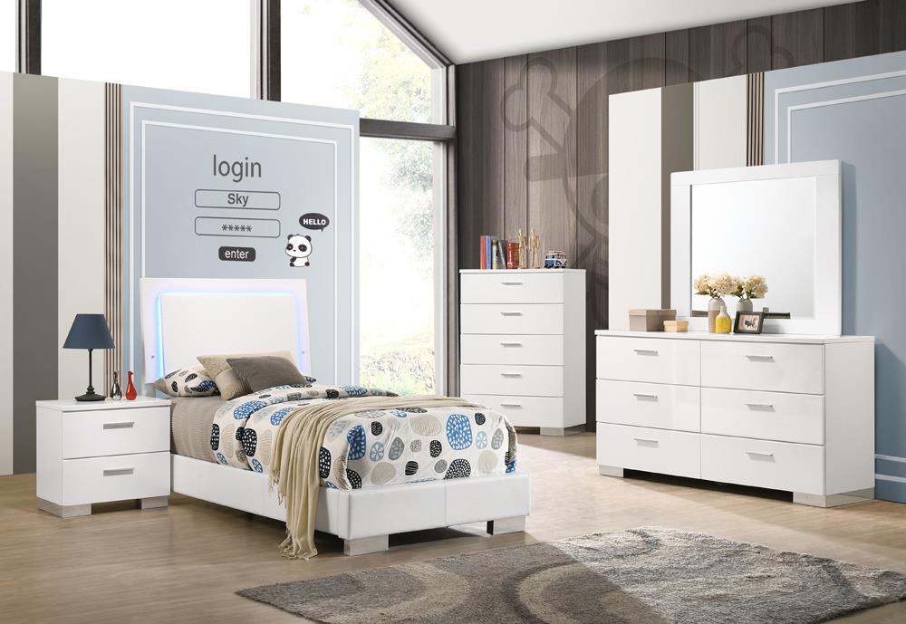 Felicity Full & Twin Panel Bed with LED Lighting Glossy White - U&U Home Budget Furniture (Carteret, NJ)